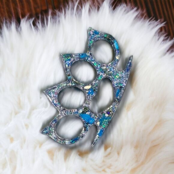 🖤Blue Clear Floral Brass Knuckles (Z083) - Picture 1 of 6